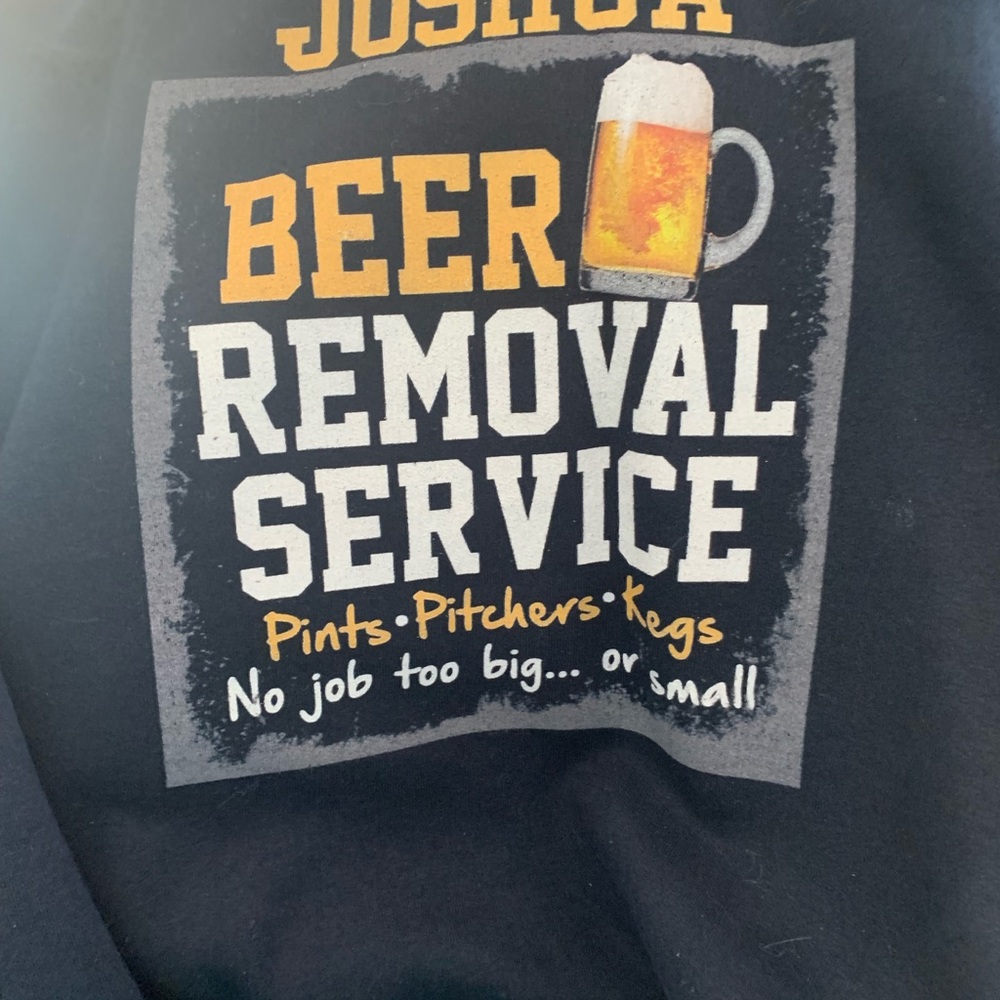 Xl personalized”Joshua” beer removal hoodie